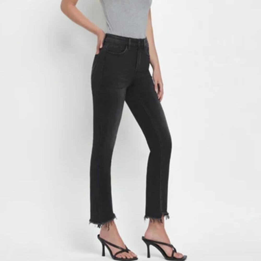 Flying Monkey Womens High Rise Slim Straight Crop Uneven Hem Jeans Size 25 Black